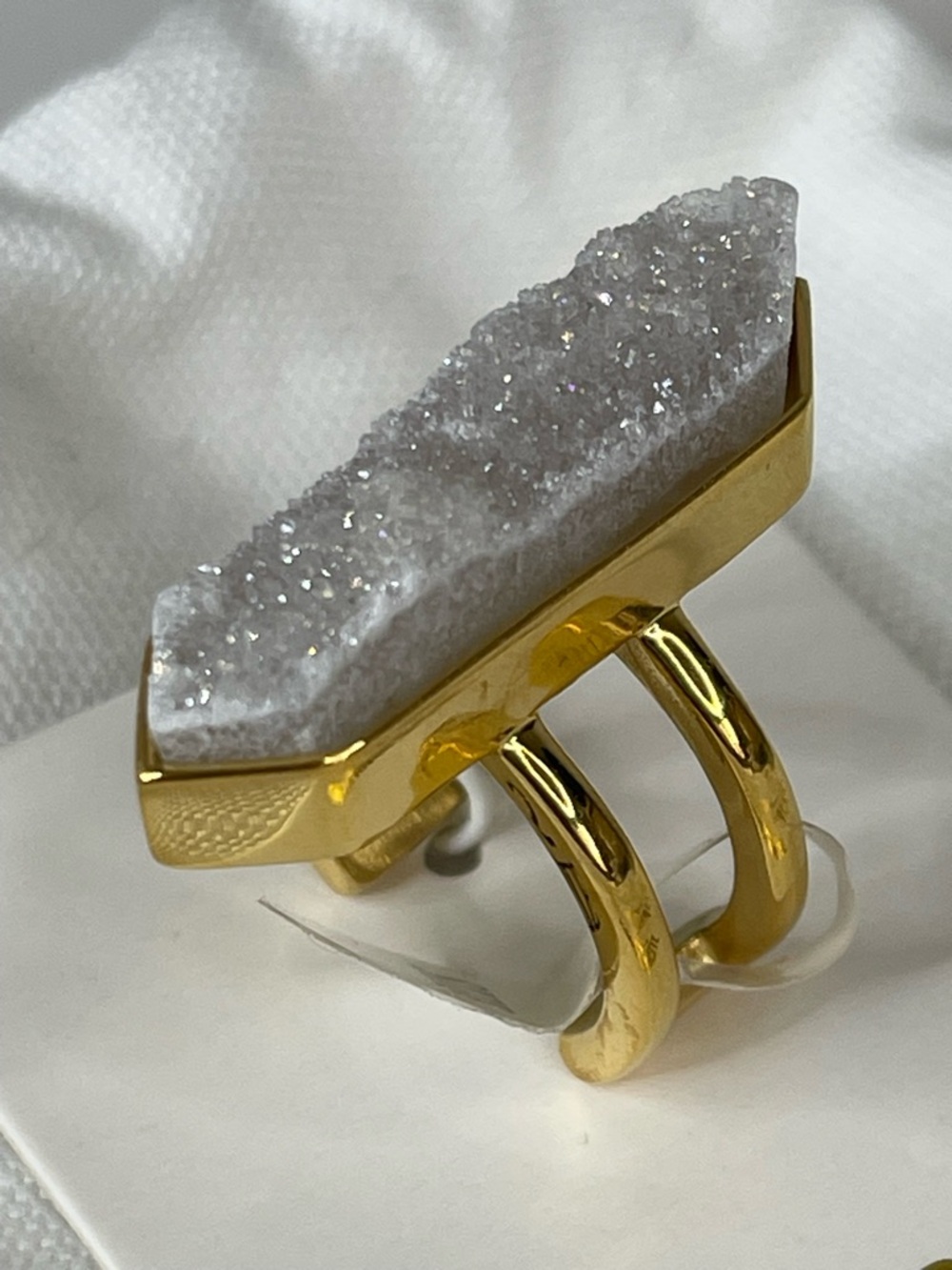 Kinsley Armelle Gold Druzy Bar Ring with White Crystal - Picture 3 of 5
